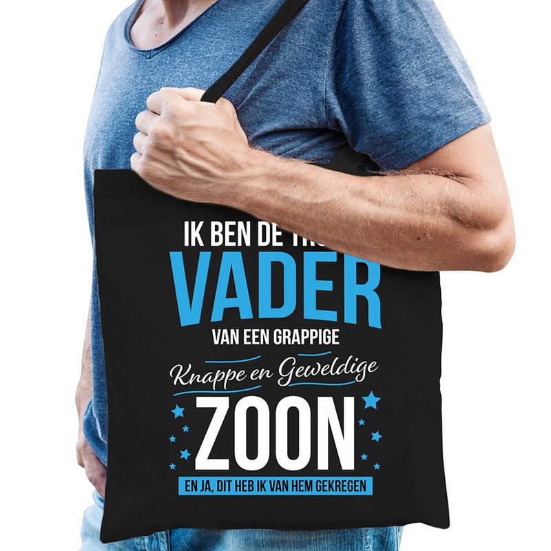 Foto van Trotse vader / zoon cadeau tas zwart voor heren - feest boodschappentassen