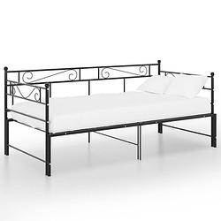 Foto van The living store bedbank name - bedbanken - 206.5x185x89.5cm - zwart metaal - inclusief zijplank - stevige constructie