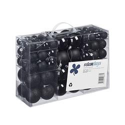 Foto van 100x zwarte kunststof kerstballen 3, 4 en 6 cm glitter, mat, glans - kerstbal