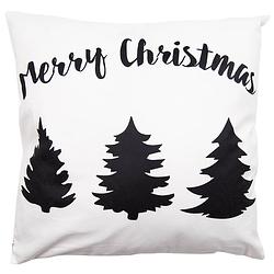 Foto van Haes deco - kerst kussenhoes 45x45 cm - wit - collectie: black & white x-mas - sierkussen, kussenhoes