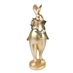 Foto van Clayre & eef beeld konijn 11x10x29 cm goudkleurig groen kunststof woonaccessoires paashaas pasen goudkleurig
