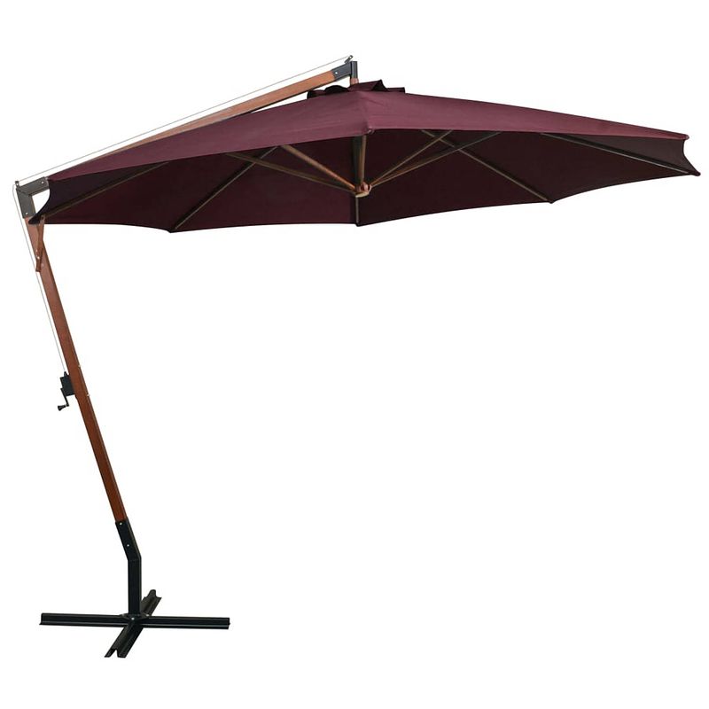 Foto van The living store zweefparasol - bordeauxrood - 350 cm - waterdicht - uv-bestendig en kleurvast - massief vurenhouten