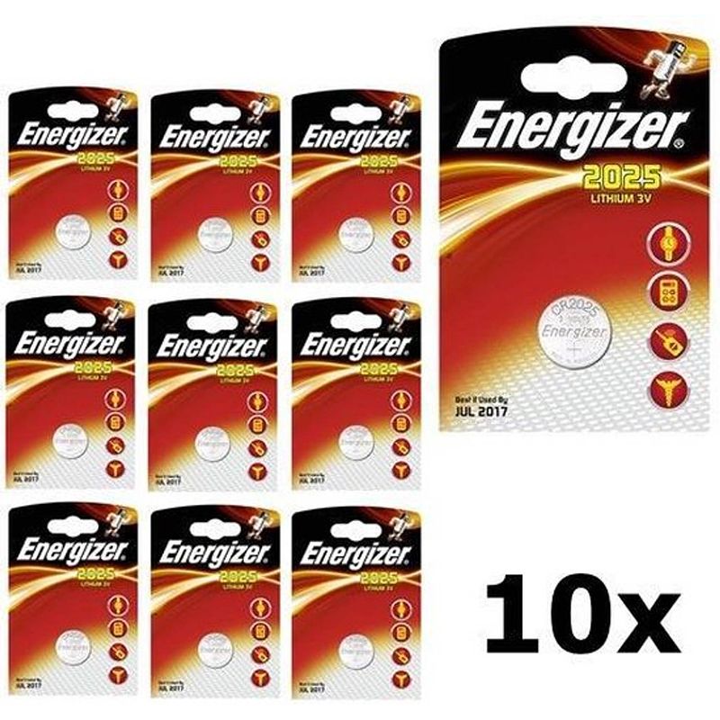 Foto van 10 stuks (10 blister a 1st) energizer cr2025 3v lithium knoopcel batterij