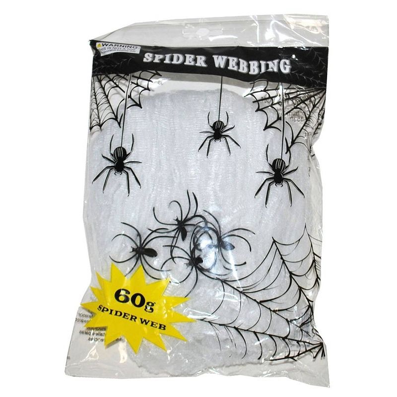 Foto van Halloween - wit horror spinnenweb met spinnen 60 gr halloween decoratie - feestdecoratievoorwerp