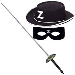 Foto van Zorro verkleed set zwart masker-hoed-sabel 60 cm voor kinderen - verkleedattributen