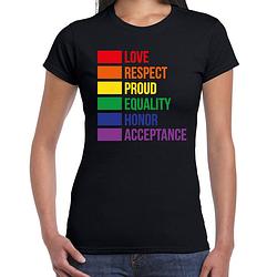 Foto van Bellatio decorations gay pride t-shirt - dames - zwart - regenboog vlag - lhbti xs - feestshirts