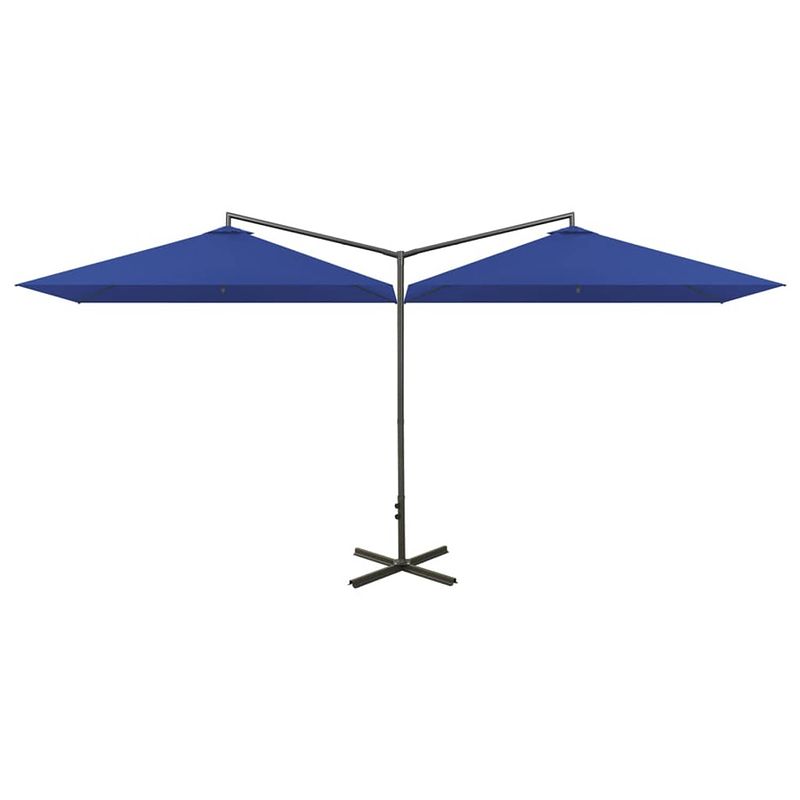 Foto van The living store dubbele parasol polyester - 290x290 cm - stalen paal - azuurblauw