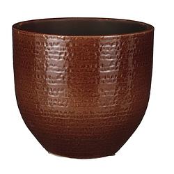 Foto van Plantenpot/bloempot carrie terracotta kastanje bruin met flakes patroon - d20/h18 cm - plantenpotten