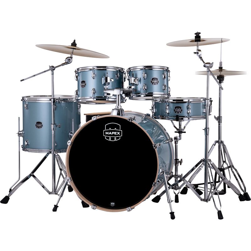 Foto van Mapex venus stage aqua blue sparkle 5d. drumstel met hardware & zildjian bekkens