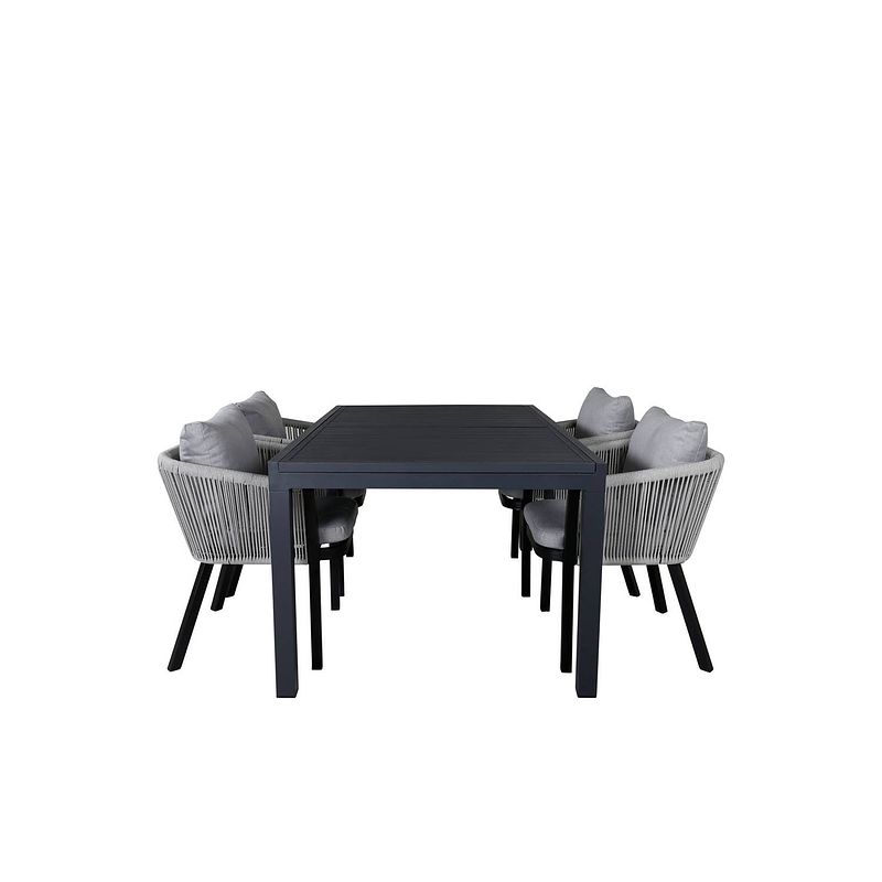 Foto van Marbella tuinmeubelset tafel 100x160/240cm en 4 stoel virya wit, zwart.