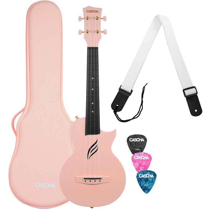 Foto van Cascha hh 2288 carbon fiber concert ukelele set roze