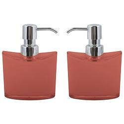 Foto van Msv zeeppompje/dispenser aveiro - 2x - ps kunststof - terracotta/zilver - 11 x 14 cm - 260 ml - zeeppompjes