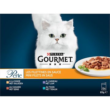 Foto van Purina® gourmet perle mini filets in saus met kalkoen, eend, tonijn, lam 12 x 85g bij jumbo