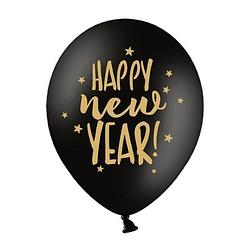 Foto van 6x zwarte happy new year ballonnen sterren nieuwjaar - ballonnen