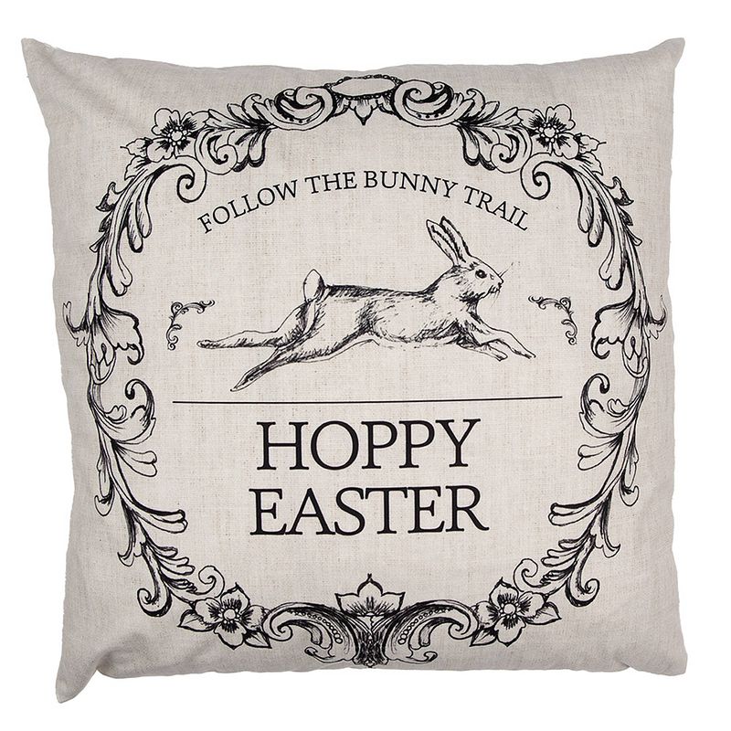 Foto van Clayre & eef kussenhoes 45x45 cm beige zwart polyester konijn hoppy easter sierkussenhoes beige sierkussenhoes