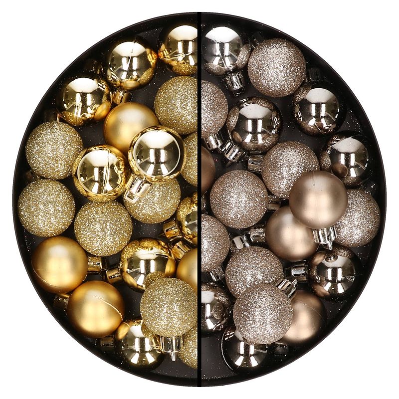 Foto van 40x stuks kleine kunststof kerstballen champagne en goud 3 cm - kerstbal