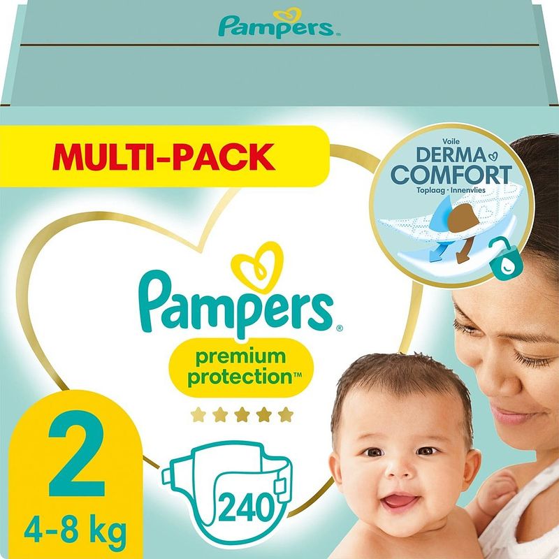 Foto van Pampers premium-bescherming nieuwe babymaat 2 - 4 tot 8kg - 240 lagen - pakformaat 1 maand
