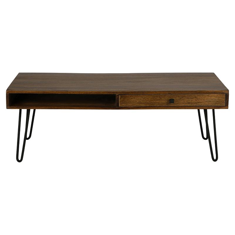 Foto van Salontafel met lade en open vak 120x40x60 cm bruin tropisch hout womo-design