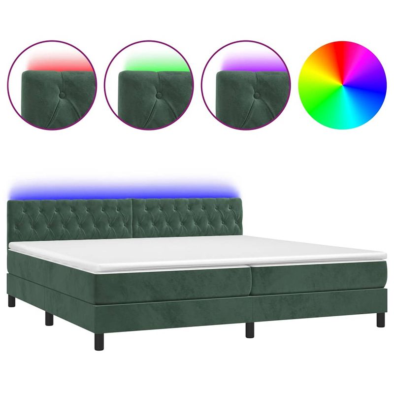 Foto van The living store bed fluweel donkergroen - boxspring 203x200x78/88 cm - verstelbaar hoofdbord - led-verlichting -