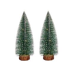 Foto van Krist+ kleine decoraties kerstboompjes 2x stuks - 35 cm - met licht - kerstdorpen