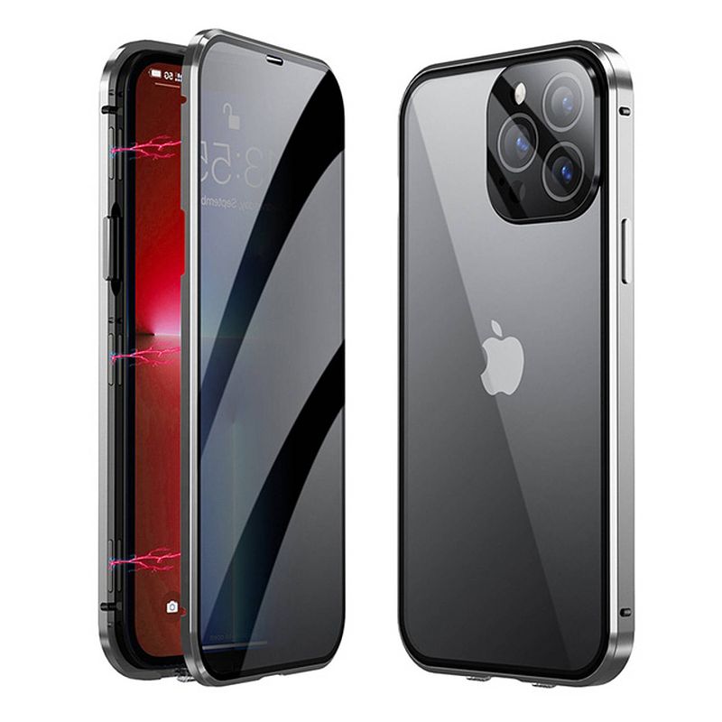 Foto van Basey iphone 13 pro hoesje magnetisch back cover case - iphone 13 pro hoes 360 graden bescherming case - zilver