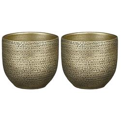 Foto van 2x stuks plantenpot/bloempot goud met flakes patroon - d14/h12 cm - plantenpotten