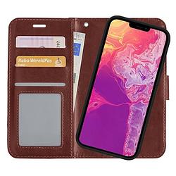 Foto van Basey iphone 13 pro max hoesje bookcase hoes 2-in-1 cover - iphone 13 pro max hoes 2-in-1 hoesje case - bruin