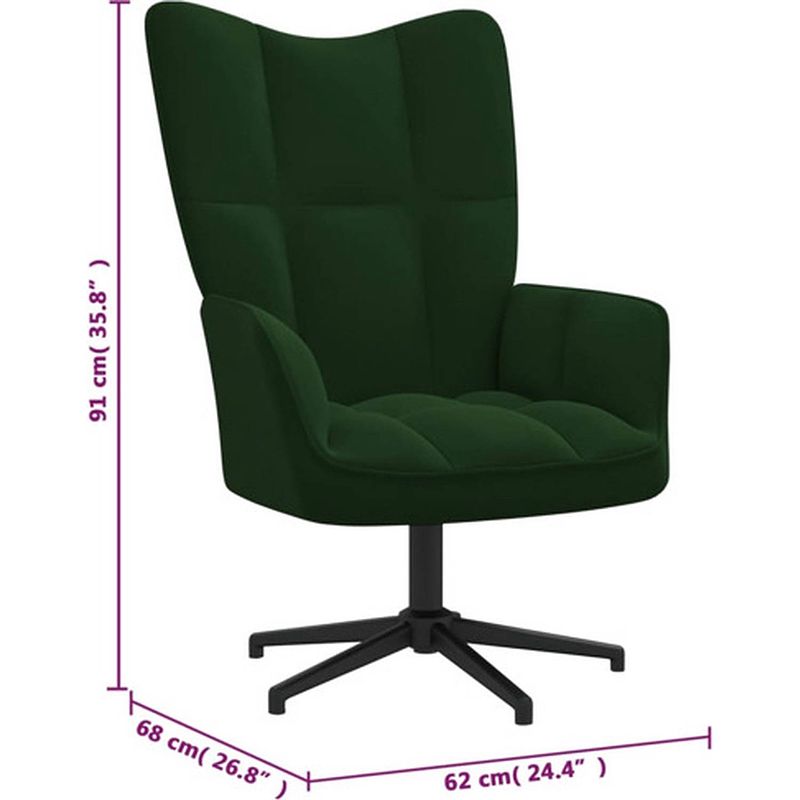 Foto van The living store relaxstoel stoelen - 62 x 68 x 91 cm - donkergroen fluweel