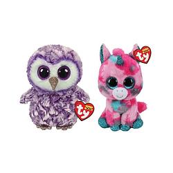 Foto van Ty - knuffel - beanie boo's - gumball unicorn & moonlight owl