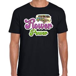 Foto van Toppers jaren 60 flower power verkleed shirt zwart met hippie busje heren l - feestshirts