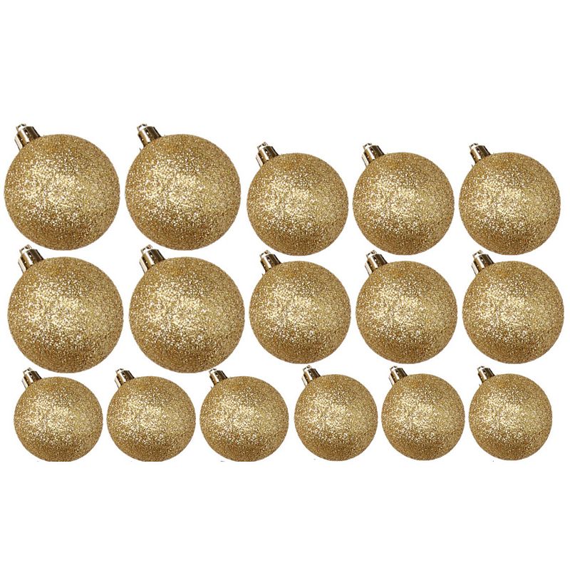 Foto van Kerstversiering set glitter kerstballen goud 6 - 8 - 10 cm - pakket van 50x stuks - kerstbal