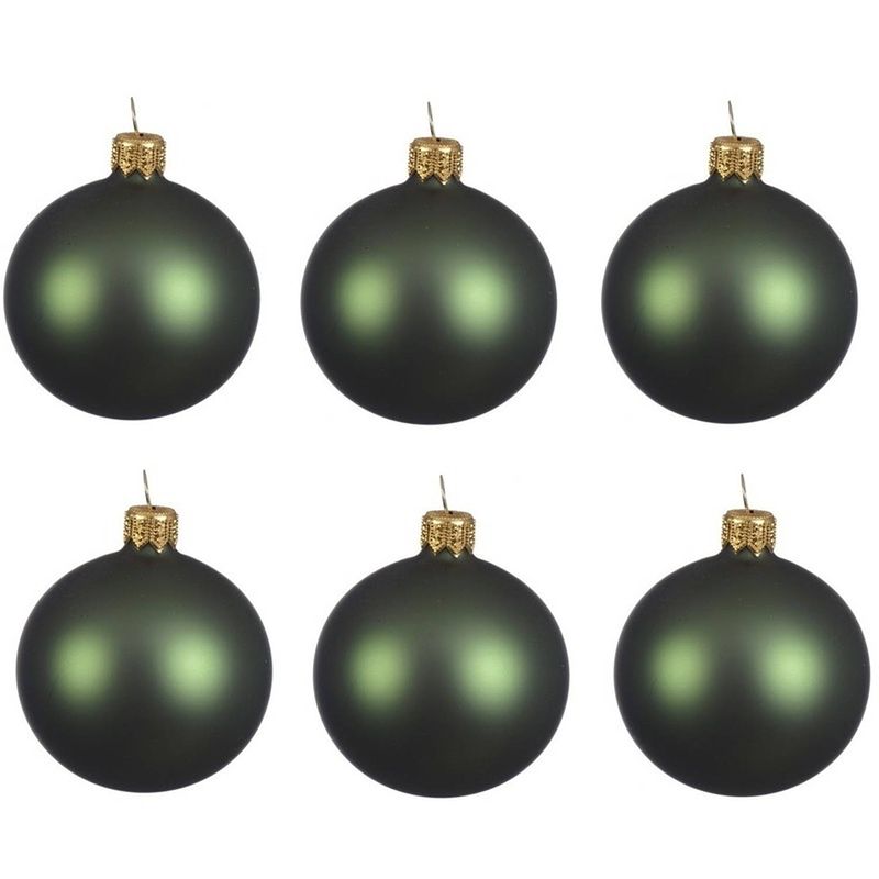 Foto van 6x glazen kerstballen mat donkergroen 6 cm kerstboom versiering/decoratie - kerstbal