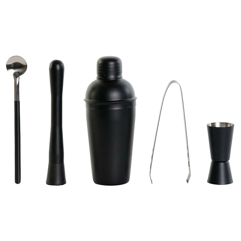 Foto van Cocktailshaker set - 5-delig - zwart - rvs - 500 ml - cocktailshakers