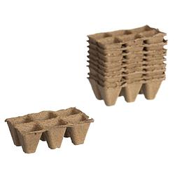 Foto van 20x stuks houtvezel kweekpotjes/stekpotjes trays met 6 vakjes 5 x 5 cm - stekpotjes