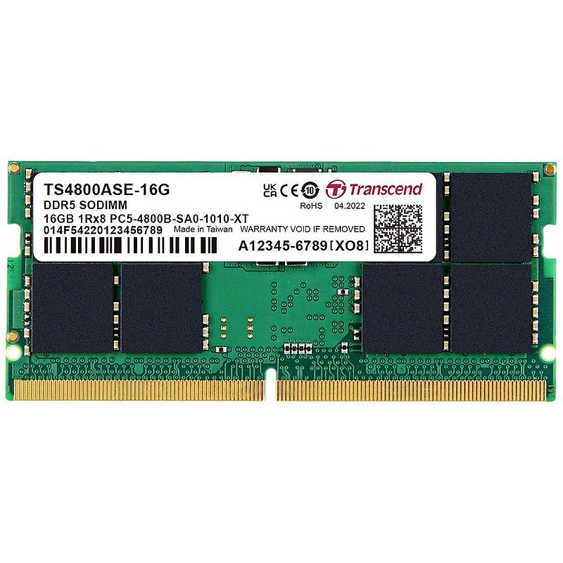 Foto van Transcend ts4800ase-16g werkgeheugenmodule voor laptop ddr5 16 gb 1 x 16 gb ecc 4800 mhz 262-pins so-dimm cl40 ts4800ase-16g