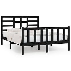 Foto van The living store bedframe zwarte grenen - 205.5 x 126 x 104 cm - massief grenenhout - stevige lattenbodem