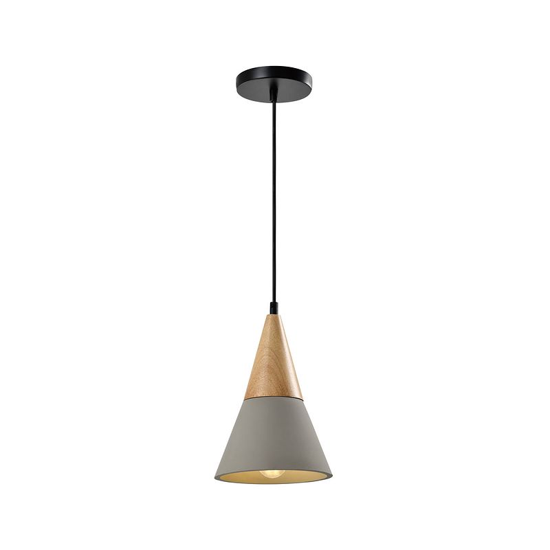 Foto van Quvio hanglamp langwerpig beton met hout grijs - quv5141l-grey