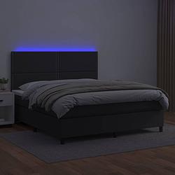 Foto van The living store bed - led boxspring 160x200 - zwart - duurzaam kunstleer - verstelbaar hoofdbord - pocketvering matras