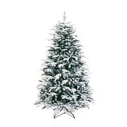 Foto van Oslo snow pine kunstkerstboom - 120 cm - groen - ø 81 cm - 684 tips - besneeuwd - metalen voet