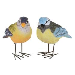 Foto van Tuinbeeldjes decoratie vogeltjes - 2x stuks - metaal - 10 cm - binnen/buiten - tuinbeelden