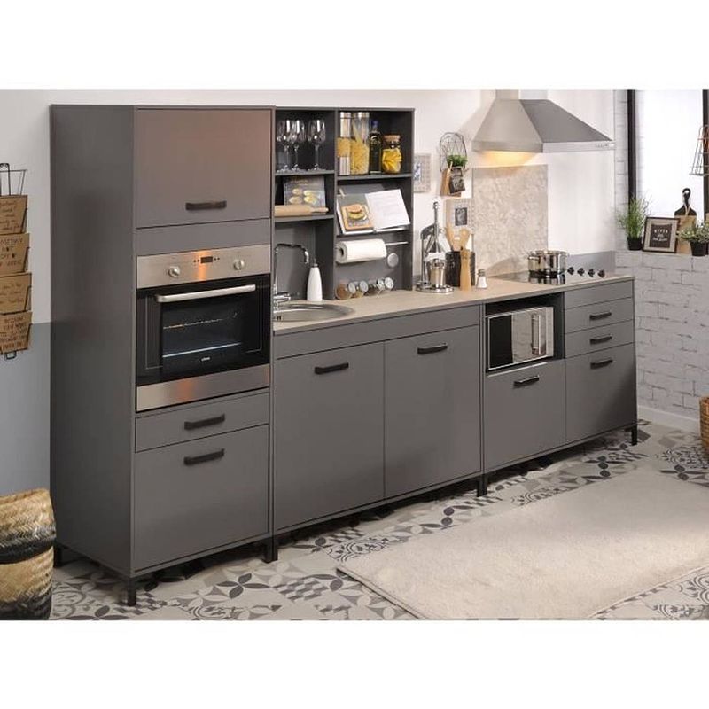 Foto van Storm compo 296 complete keuken - kleur schaduwgrijs - l296 x d60 x h188 cm - credenza 3 planken + ovenkolom