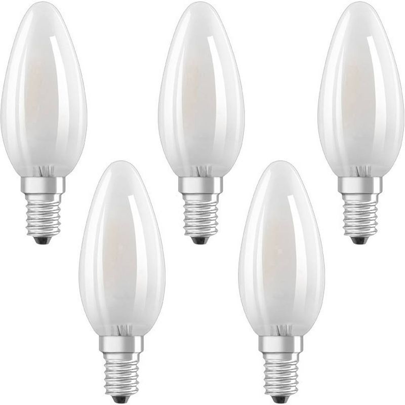 Foto van Osram 4058075090682 led-lamp energielabel e (a - g) e14 kaars 4 w = 40 w warmwit (ø x l) 35 mm x 100 mm filament / retro-led 5 stuk(s)