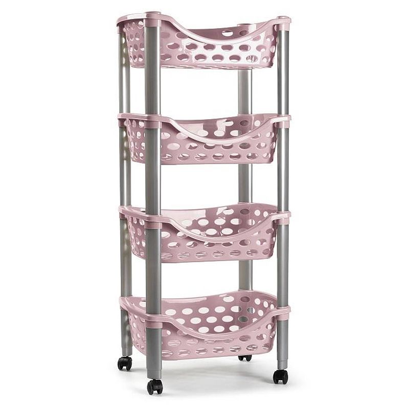 Foto van Keukentrolley/roltafel 4 laags kunststof roze 40 x 88 cm - opberg trolley