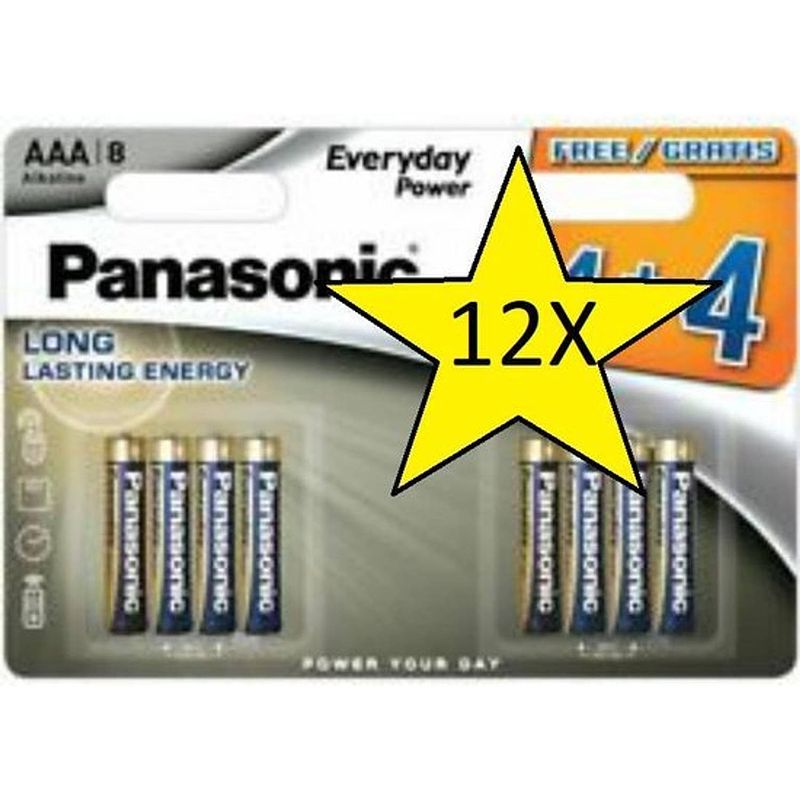 Foto van 12 blisters (96 batterijen) panasonic alkaline everyday power aaa