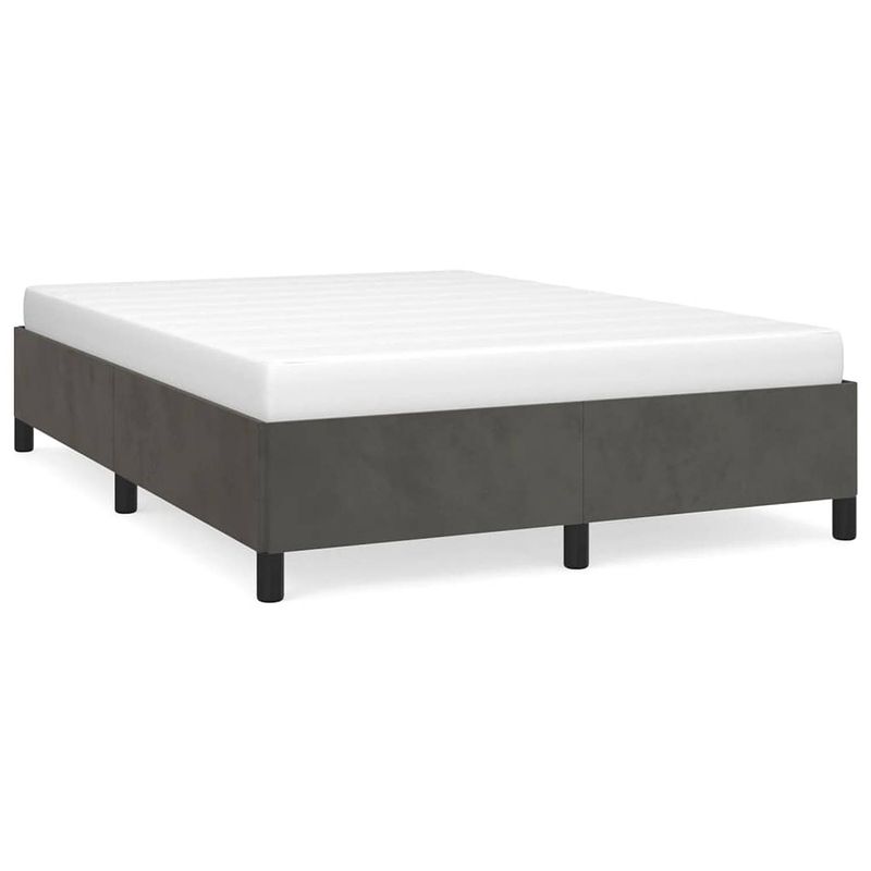 Foto van The living store bedframe - fluweel - ondersteunende poten - multiplex lattenbodem - donkergrijs - 193 x 143 x 35 cm