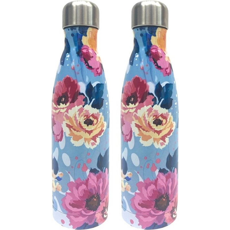 Foto van 2 stuks rvs drinkfles 500 ml bloemen