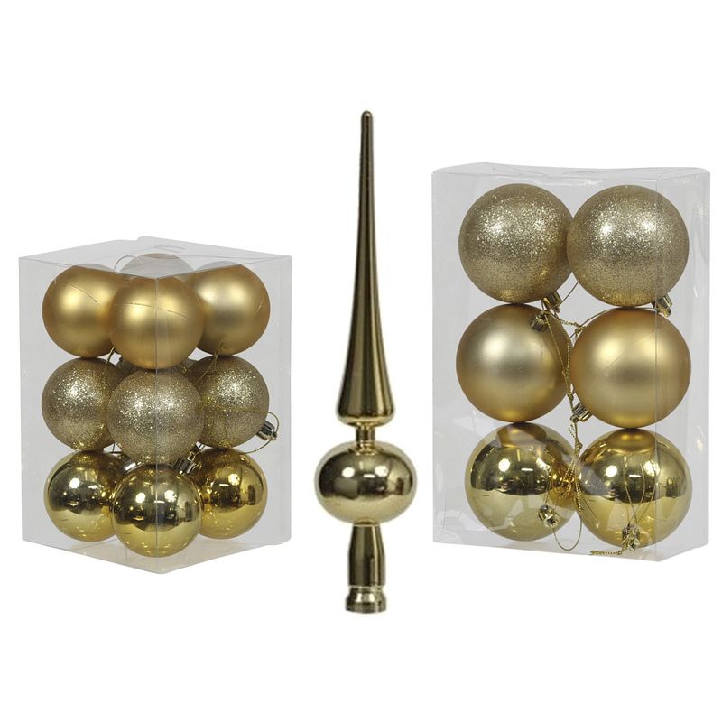 Foto van Kerstversiering set kerstballen met piek goud 6 - 8 cm - pakket van 36x stuks - kerstbal