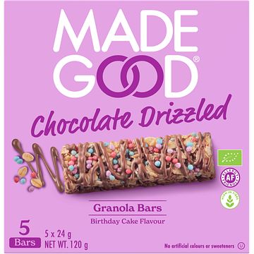 Foto van Made good chocolate drizzled granola bars birthday cake flavour 5 x 24g bij jumbo