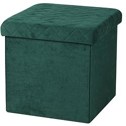 Foto van Urban living poef/hocker - opbergbox zit krukje - velvet donkergroen - polyester/mdf - 38 x 38 cm - opvouwbaar - poefs