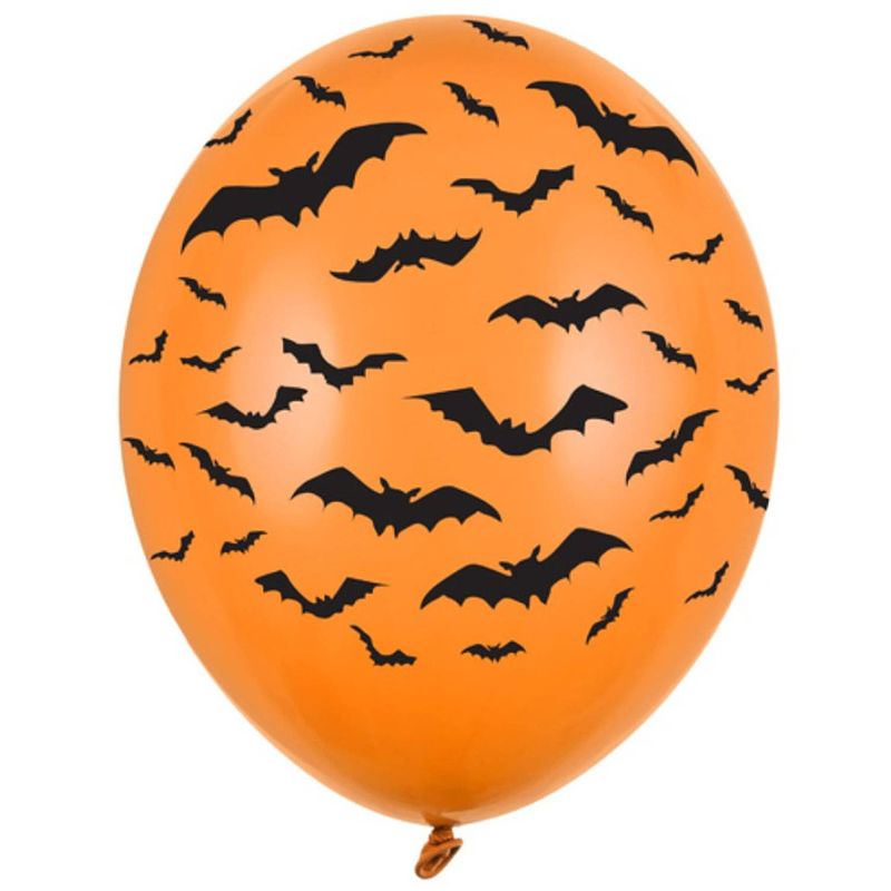 Foto van Halloween - 6x oranje/zwarte halloween ballonnen 30 cm met vleermuizen print